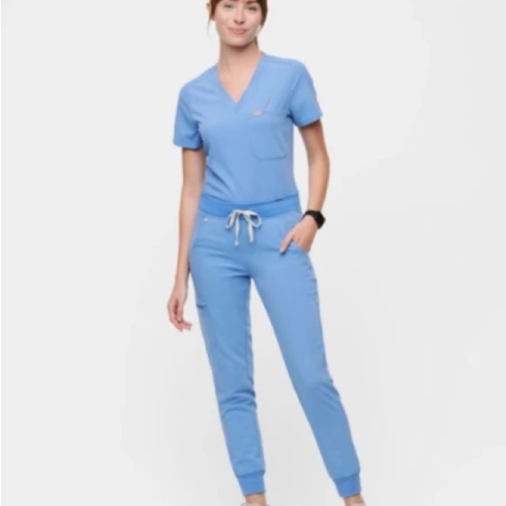 9 piece FIGS LOT 5 Zamora Joggers/ 4 Casma tops-ceil blue